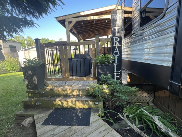 Under hard awning over the entire deck area